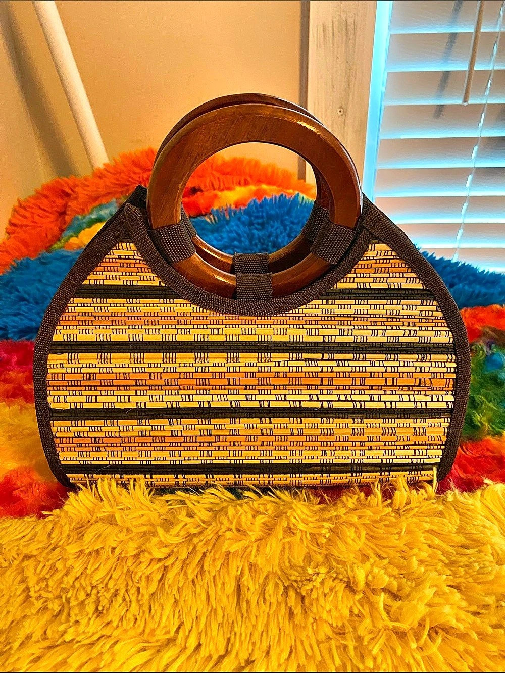Woven Tote Bag in Orange & Brown